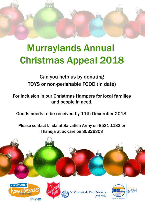 Murraylands 2018 Christmas Appeal contact  ac.care 8532 6303