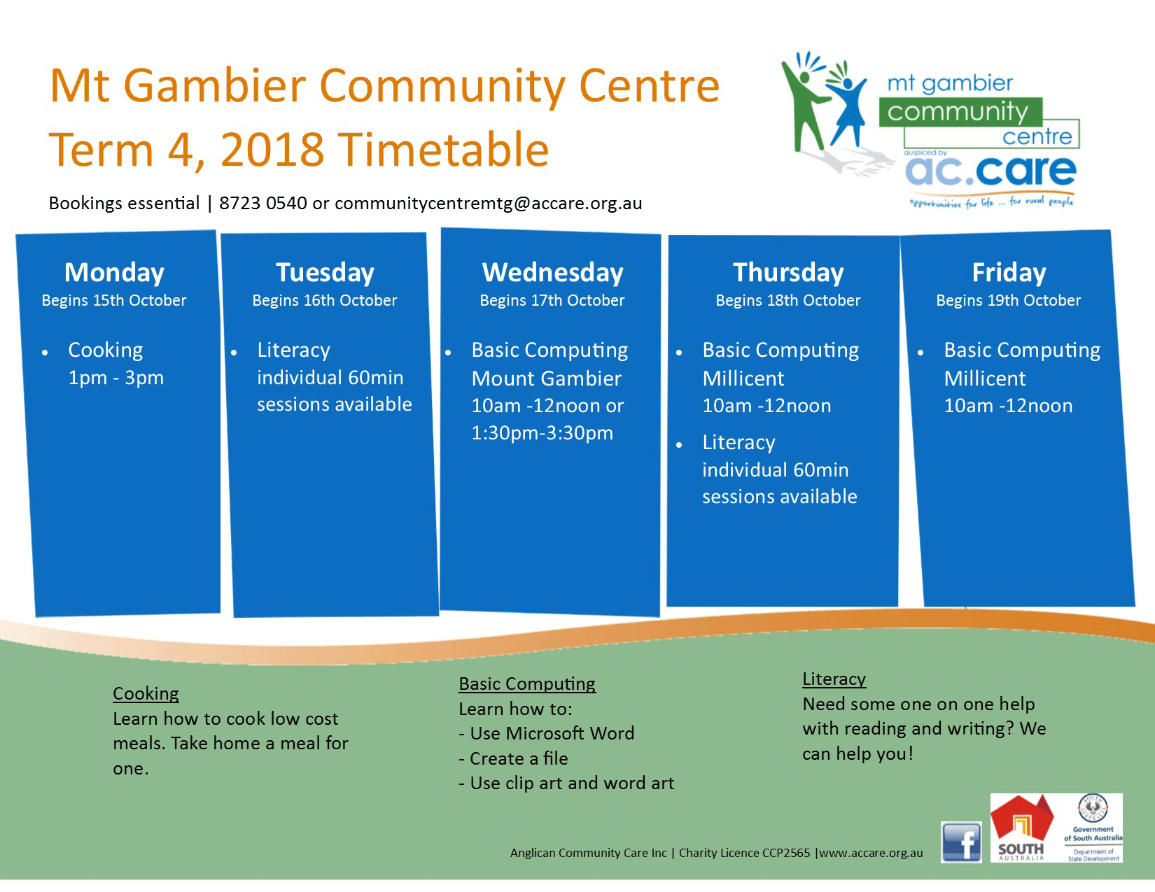 Mount Gambier Community Centre Term 4 2018 timetable