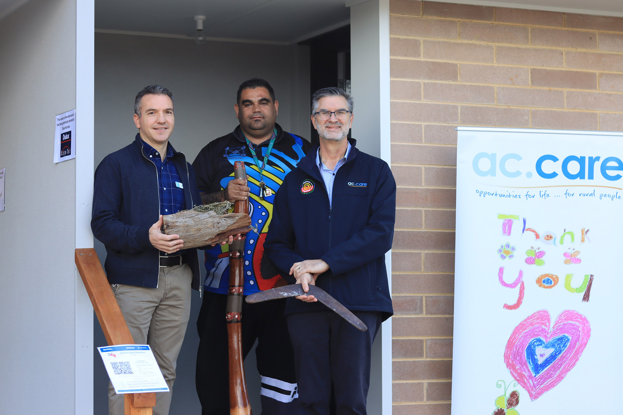 COMMUNITY ACHIEVEMENT: Habitat for Humanity South Australian executive director Ben 
Sarre, Ngarrindjeri man Harley Hall and ac.care chief executive officer Shane Maddocks celebrate 
the completion of the Studio Purpose project to convert a disused South Australian Housing 
Authority property into four apartments for youths at risk of homelessness.