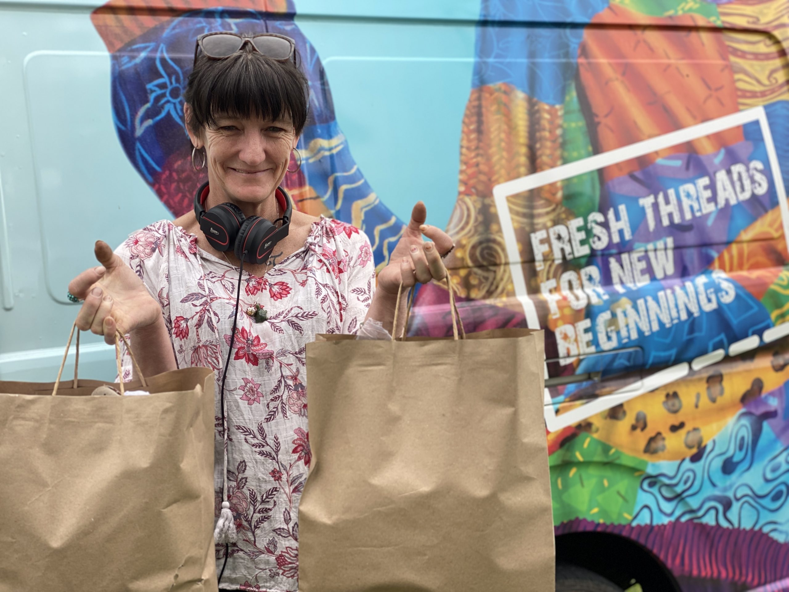 NEW LOOK: Kelly welcomed the opportunity to collect a new outfit at no cost when AnglicareSA and Thread Together’s mobile clothing van visited ac.care’s Mount Gambier Community Centre last month.