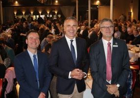 OUTSTANDING SUCCESS: 2023 Limestone Coast Support Homeless People Luncheon coordinator Jason Wallace, Premier Peter Malinauskas and ac.care chief executive officer Shane Maddocks celebrate the success of the luncheon, which raised close to $130,000 to support vulnerable people.