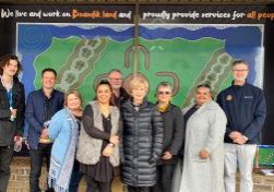 UNITED: ac.care trainee James Cooper, Stretch Reconciliation Action Plan champion Jason Wallace, ac.care Limestone Coast Reconciliation In Action group chairperson Lynette Heiming, Boandik artist Bonnie-Mae Saunders, ac.care chairperson Rick Fisher, Mount Gambier Mayor Lynette Martin, Boandik Elder Aunty Michelle Jacquelin-Furr, ac.care senior Aboriginal advisor Kathy Rigney and chief executive officer Shane Maddocks.